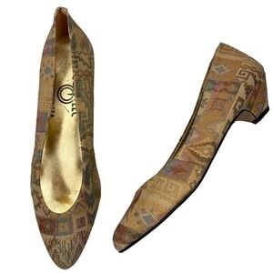 Vintage Cervelle Pumps Pointed Toe Low Heel Western Print Size 7 Made in Spain